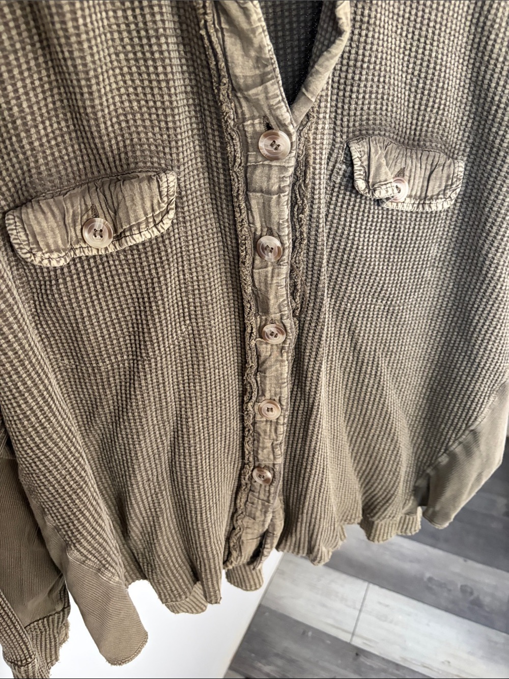 FP Movement by Free People Olive Green Waffle Knit Button-Up Tunic - Picture 3 of 4